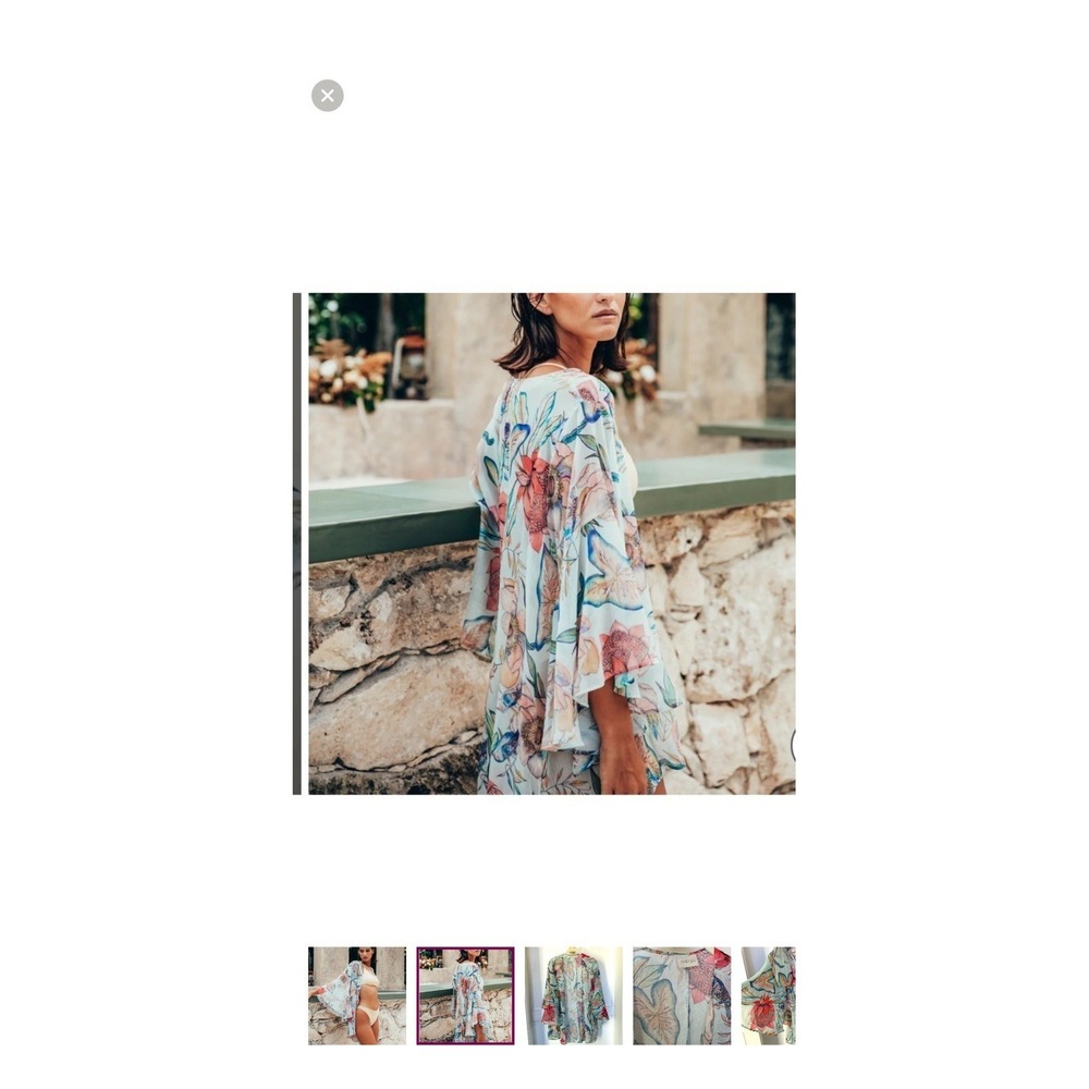 Sukiso Botanical Short Bell Sleeves Swim Cover Up Size L/ XL Beach Fairy Floral - Picture 16 of 16
